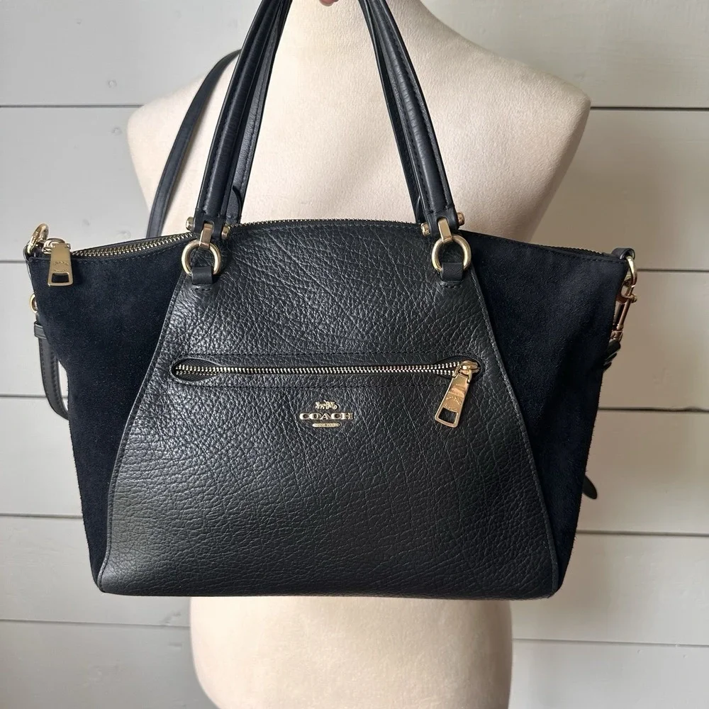 Coach Prairie Satchel Black Leather Suede Crossbody Bag Minimalist